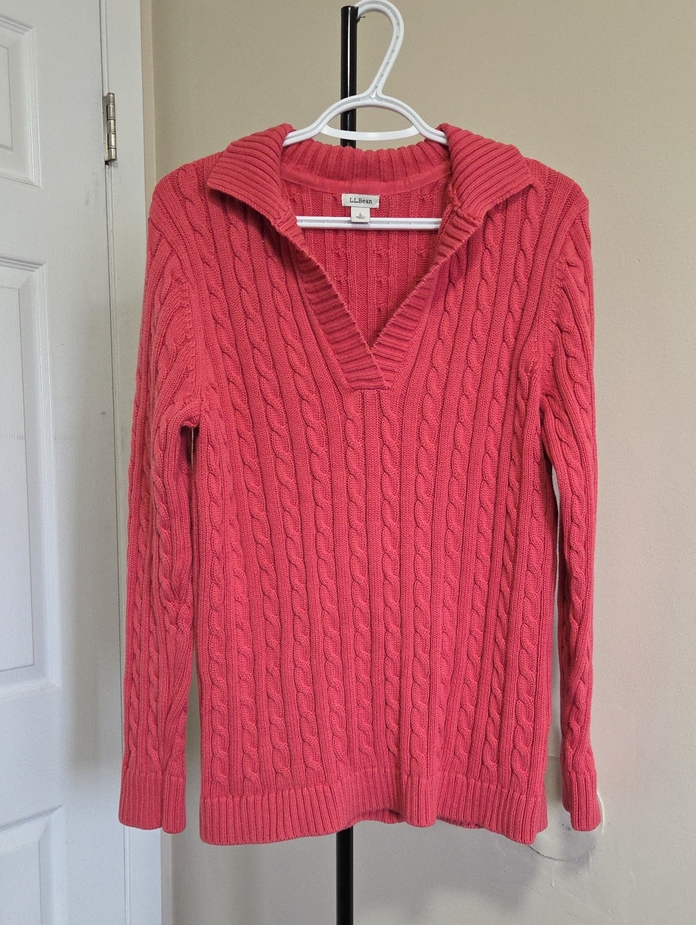 L.L. Bean 100% Cotton Knit V-Neck Sweater - Coral Pink